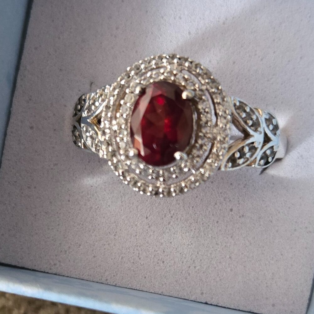 Rhodolite Garnet Ring, 925 silver, size 10